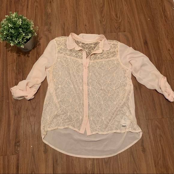 Abercrombie and Fitch Pink Sheer Lace Button Down - Picture 1 of 5